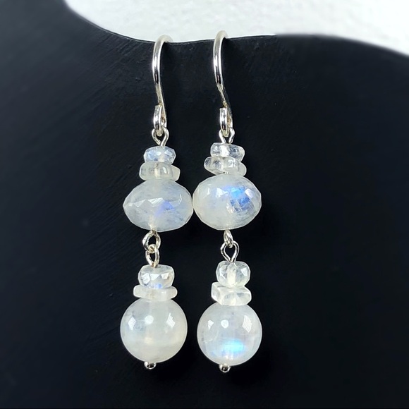 Hand Made Moonstone Silver Earrings - Picture 1 of 4